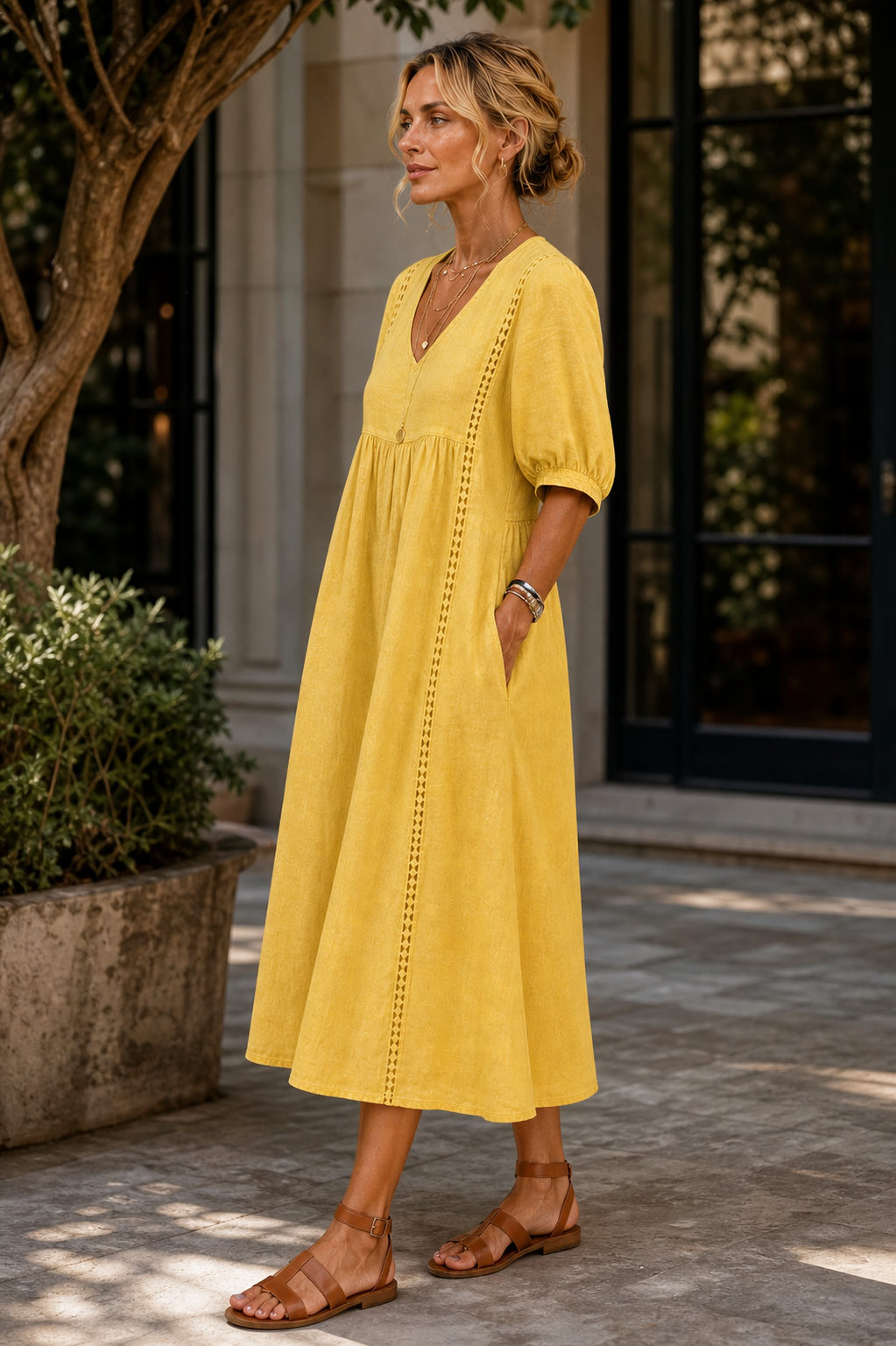 Agnese Spagnuolo™ Elegancka sukienka letnia z koronkowym dekoltem V