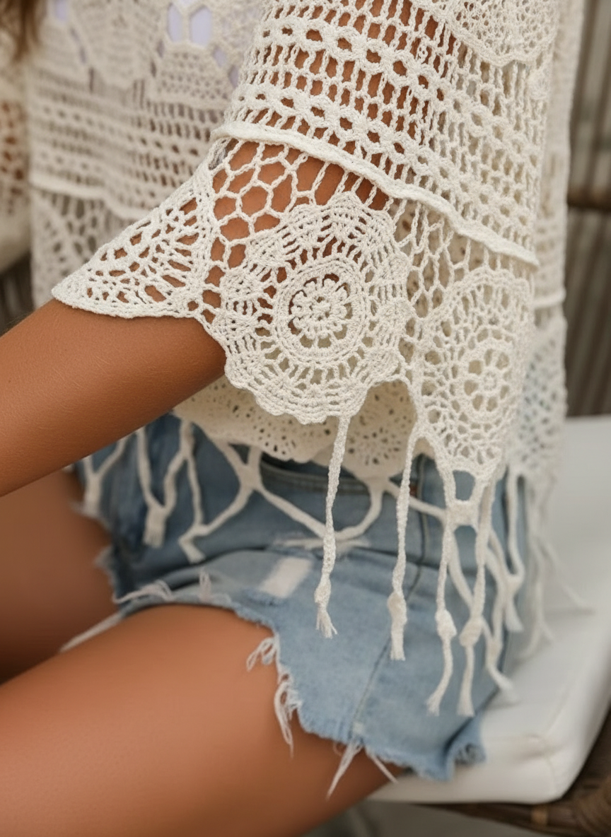 Alessia Lattanzi™ Boho cover up z falbankami dla swobodnego stylu plażowego
