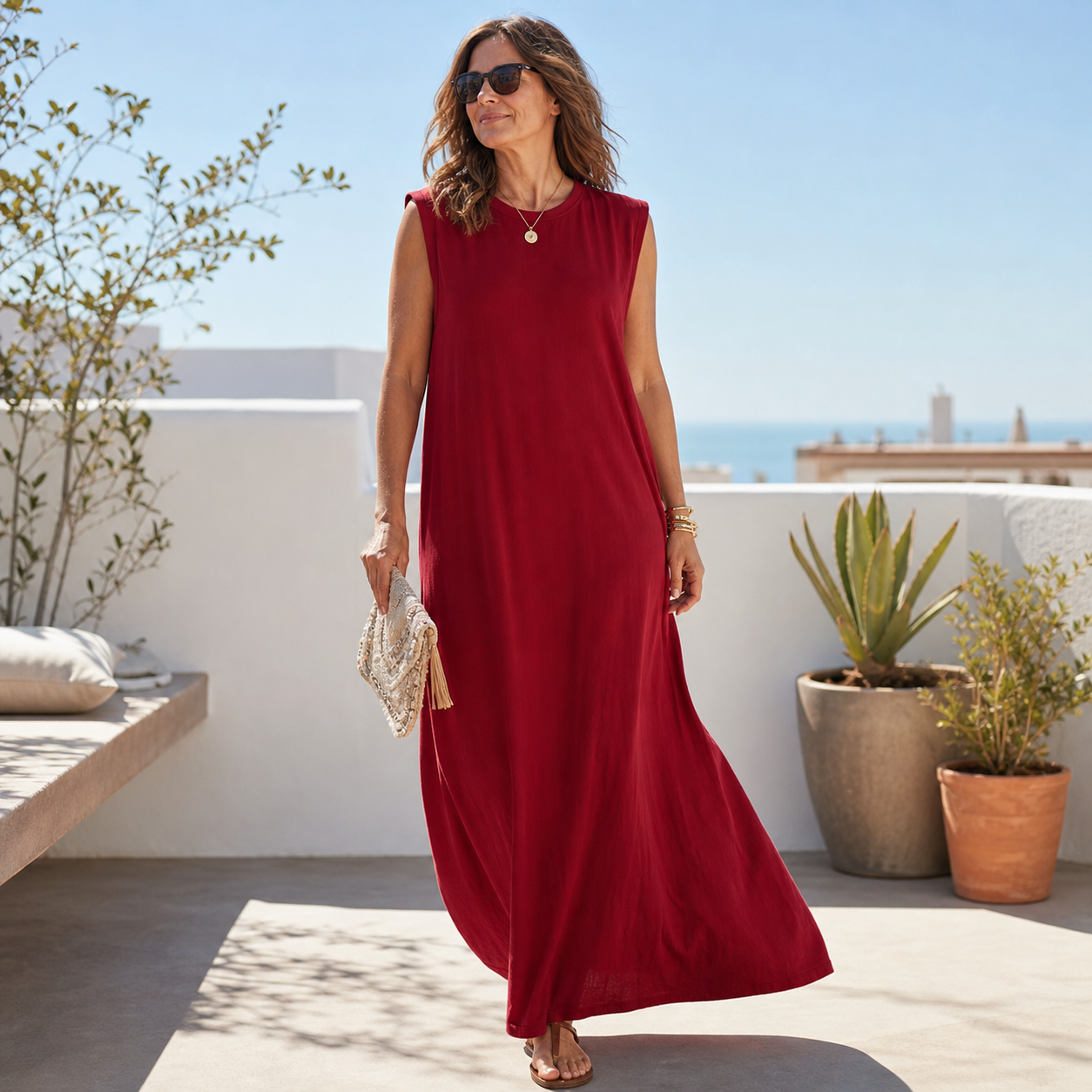 Angiolina Ghidini™ Elegancka luźna sukienka maxi dla komfortowej sylwetki