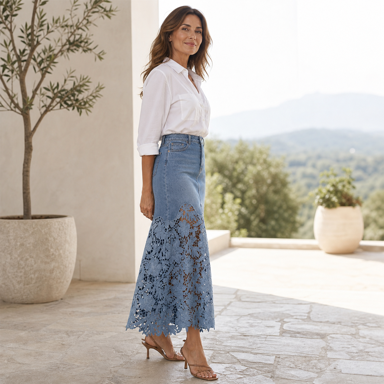 Aurora Moschini™ Elegancka spódnica z koronkowym wycięciem