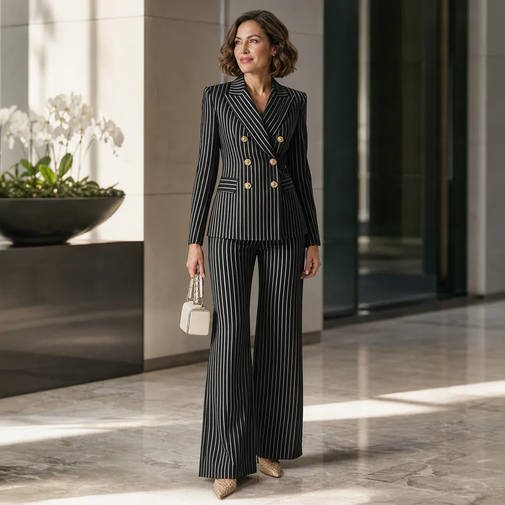 Barbara Ronchi™ Garnitur w paski dla eleganckiego stylu