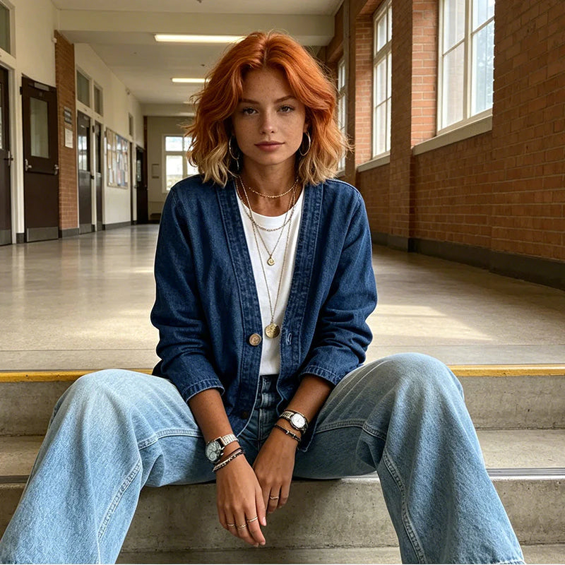 Edvige Edvige Bertozzi Effortless Layering Denim - women's classic denim jacket layering look