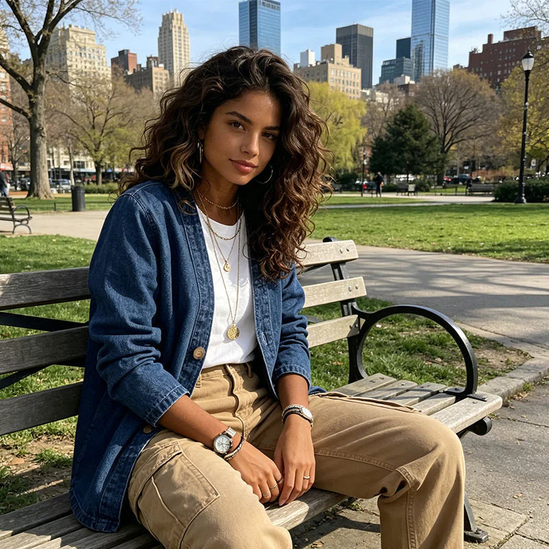 Edvige Edvige Bertozzi Effortless Layering Denim - women's denim jacket full-length model shot