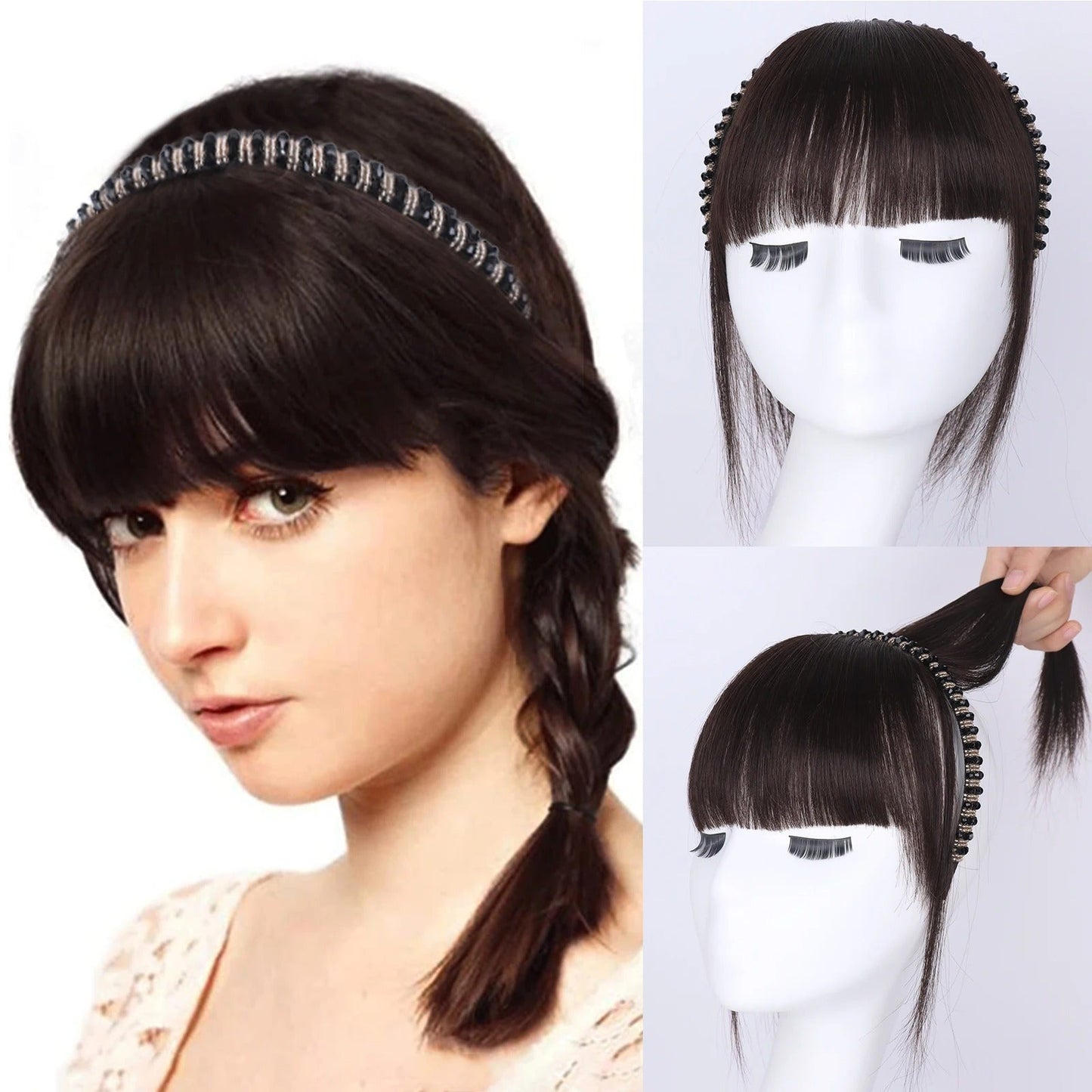 FringeWave™ Elegancka Grzywka na Klipsach z Opaską do Włosów