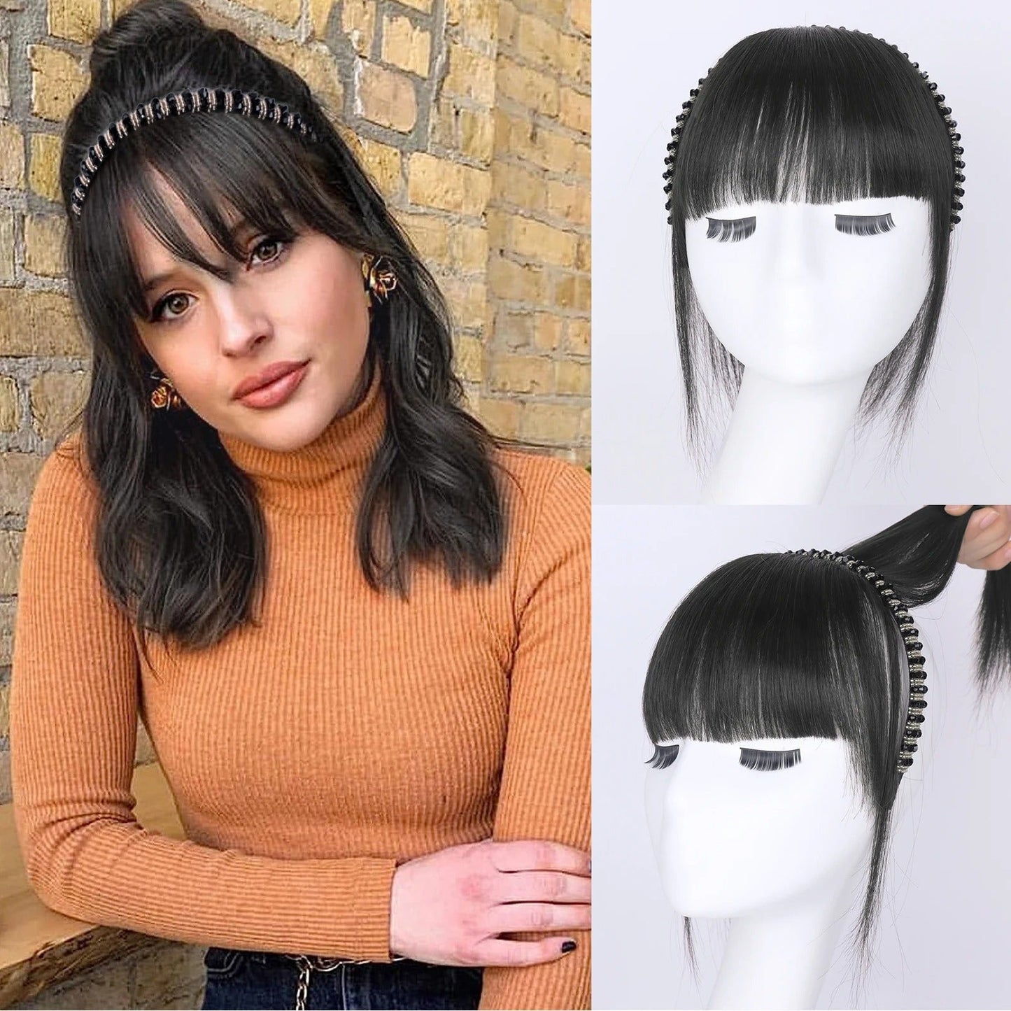 FringeWave™ Elegancka Grzywka na Klipsach z Opaską do Włosów