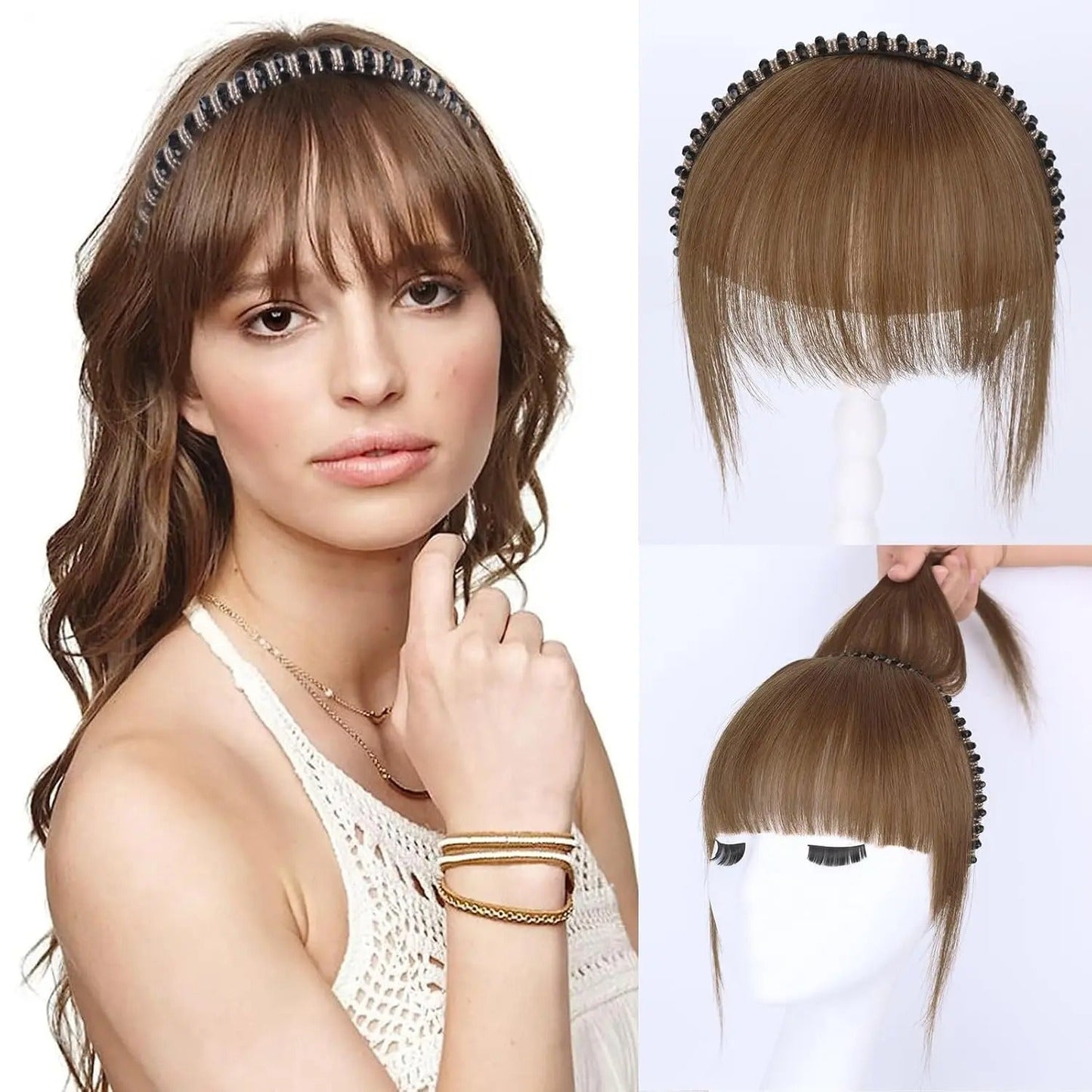 FringeWave™ Elegancka Grzywka na Klipsach z Opaską do Włosów