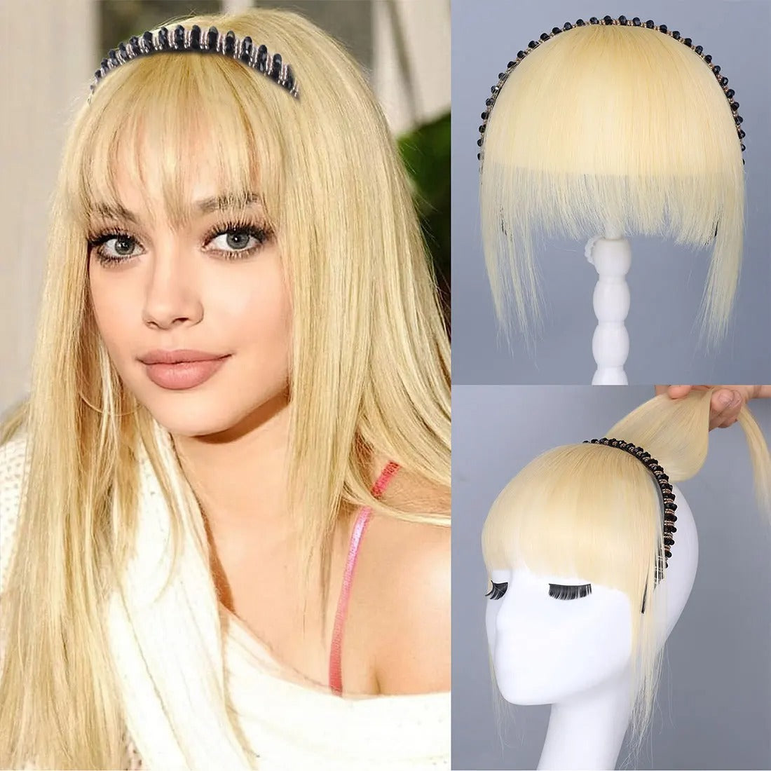 FringeWave™ Elegancka Grzywka na Klipsach z Opaską do Włosów