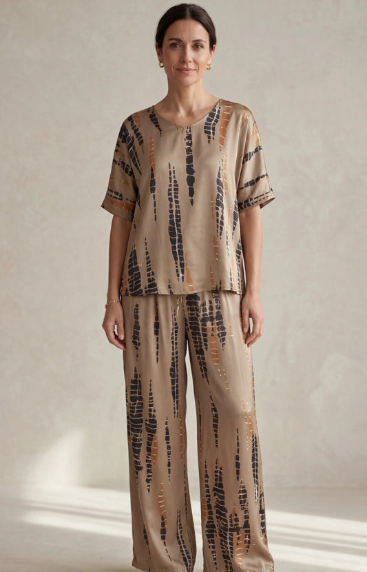 Greta Mancini Satin Casual Crew Neck Two-piece Suit - front hero view