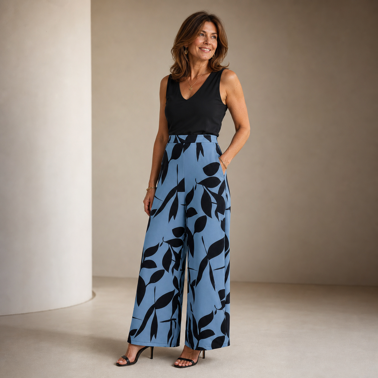 Laura Abbondanza™ Spodnie wide-leg w nadruk do codziennej stylizacji