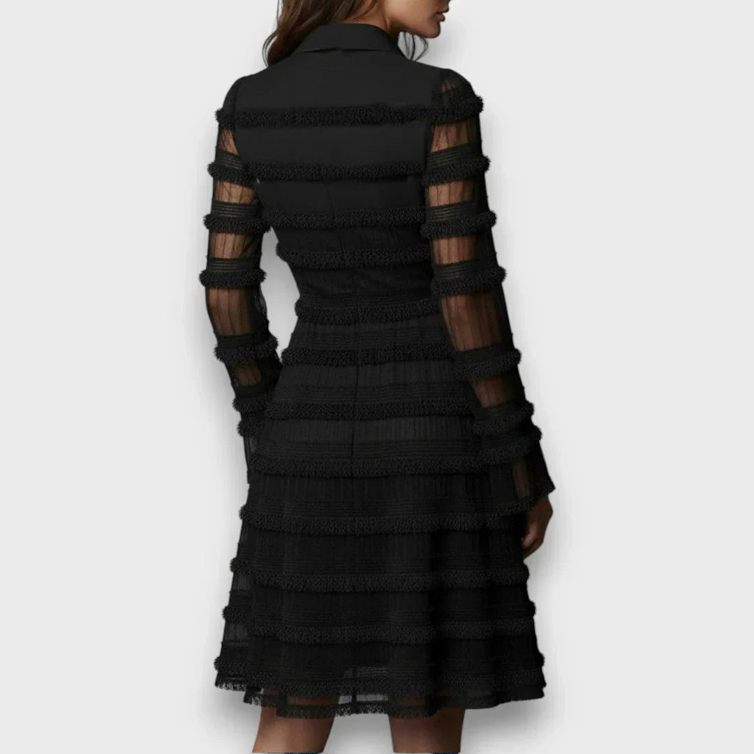 Laura Recanati™ Elegancka sukienka midi z frędzlami na dzień i wieczór
