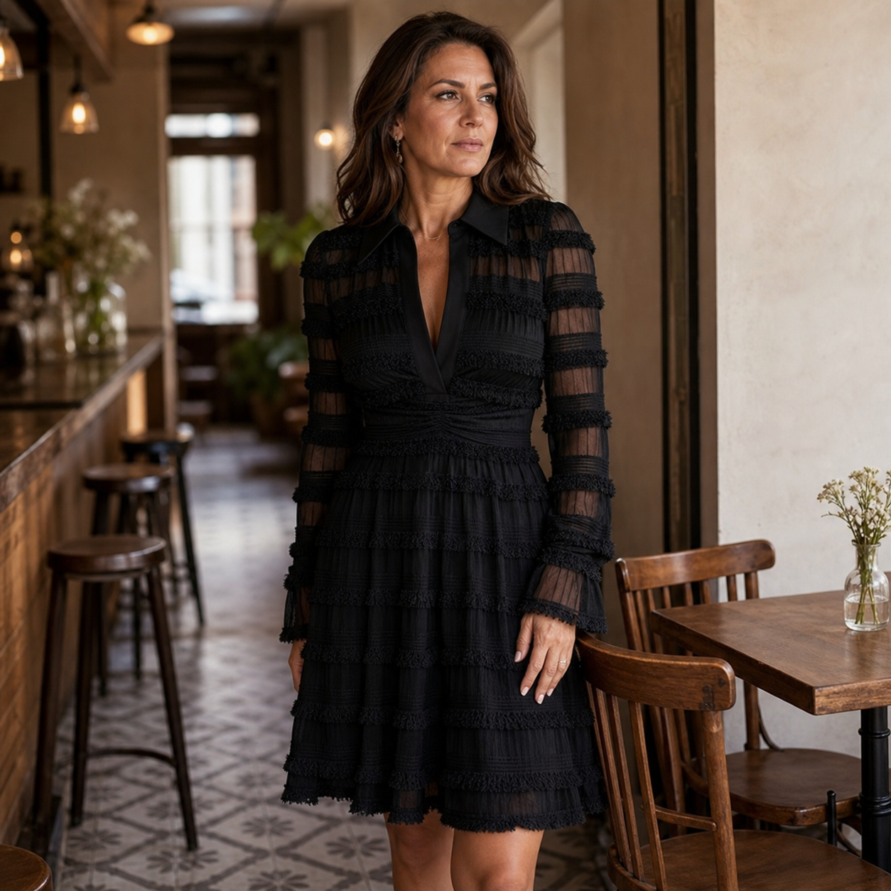 Laura Recanati™ Elegancka sukienka midi z frędzlami na dzień i wieczór