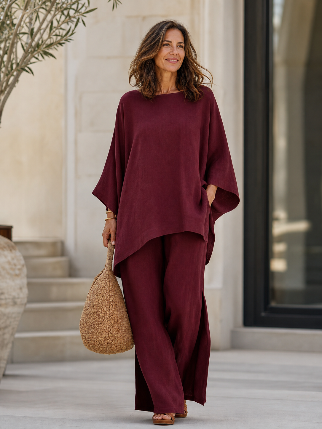 Nicoletta Ridolfi™ Zwiewny komplet bluzka i spodnie dla beztroski look