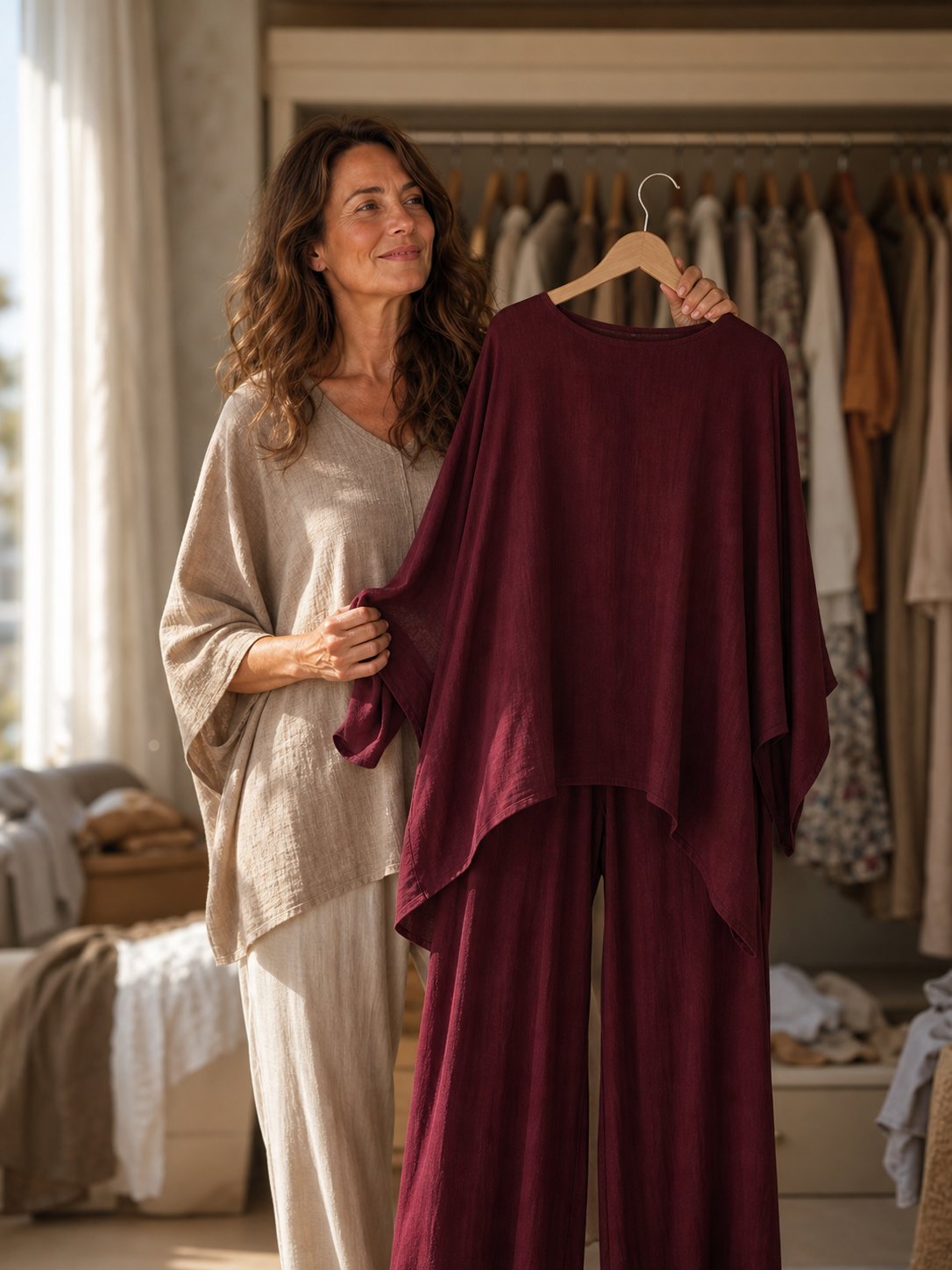 Nicoletta Ridolfi™ Zwiewny komplet bluzka i spodnie dla beztroski look