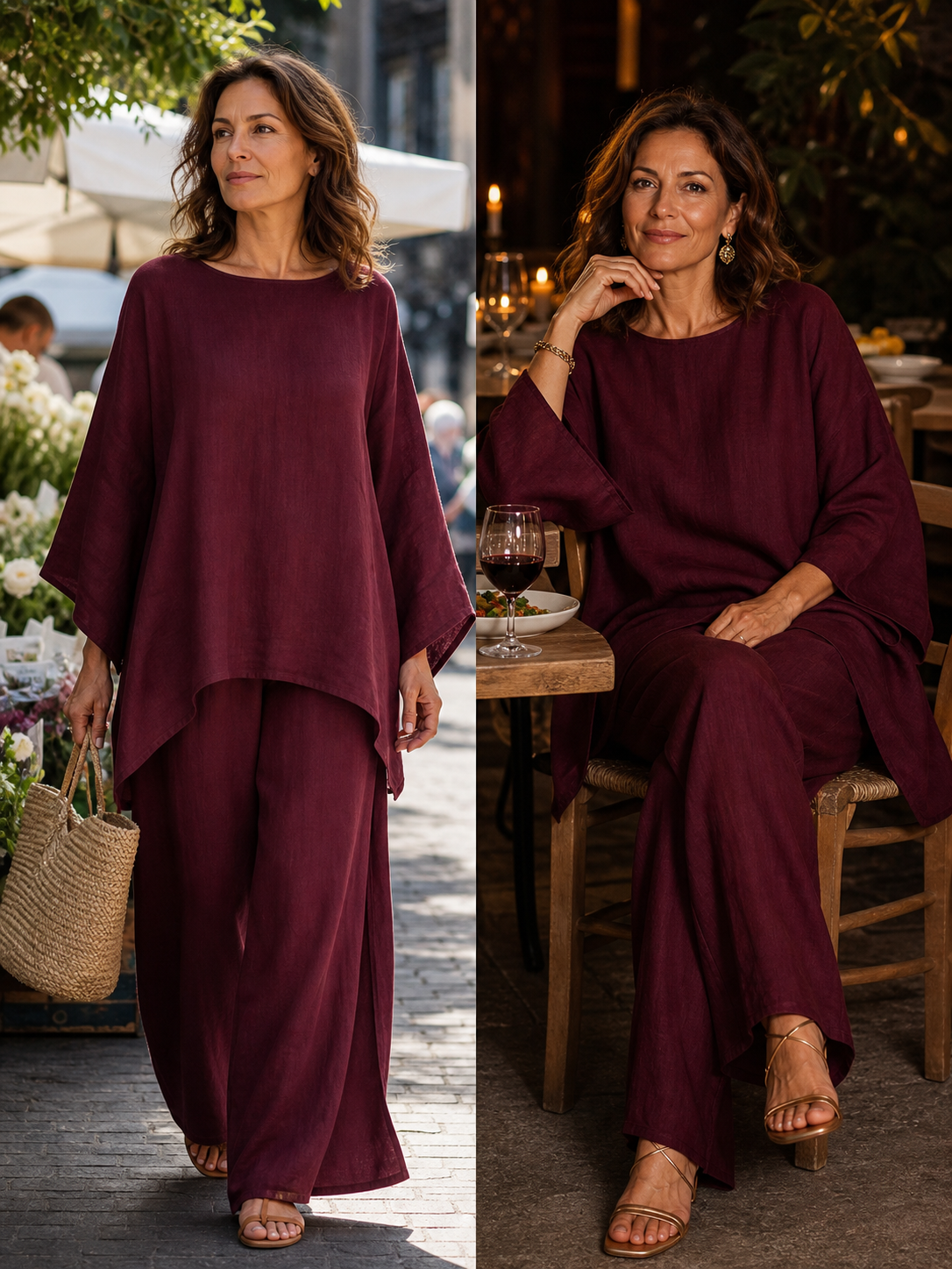 Nicoletta Ridolfi™ Zwiewny komplet bluzka i spodnie dla beztroski look