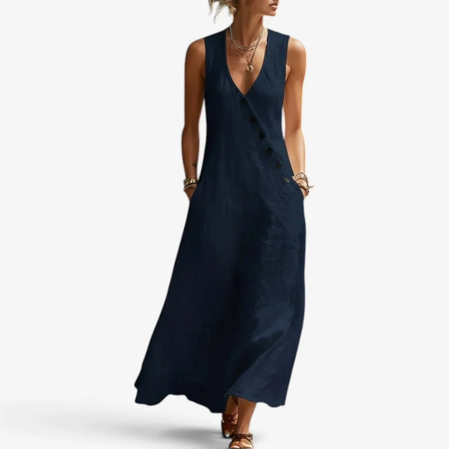 Olivia Righetti™ Sukienka maxi bez rękawów na lato z beztroską elegancją