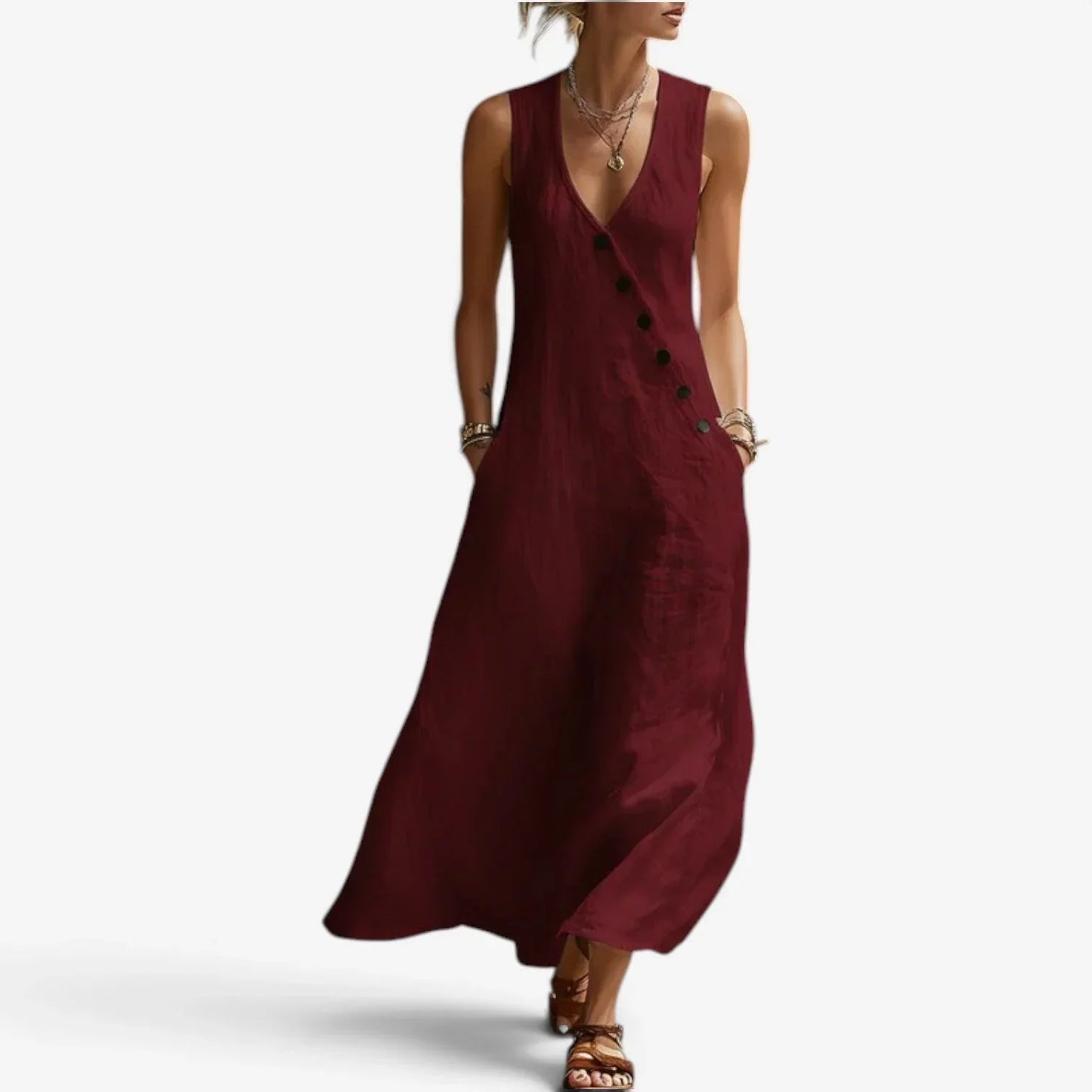 Olivia Righetti™ Sukienka maxi bez rękawów na lato z beztroską elegancją