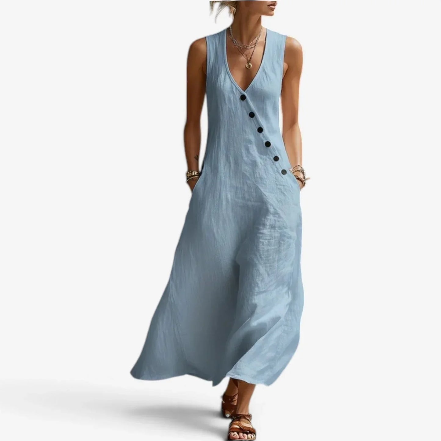 Olivia Righetti™ Sukienka maxi bez rękawów na lato z beztroską elegancją