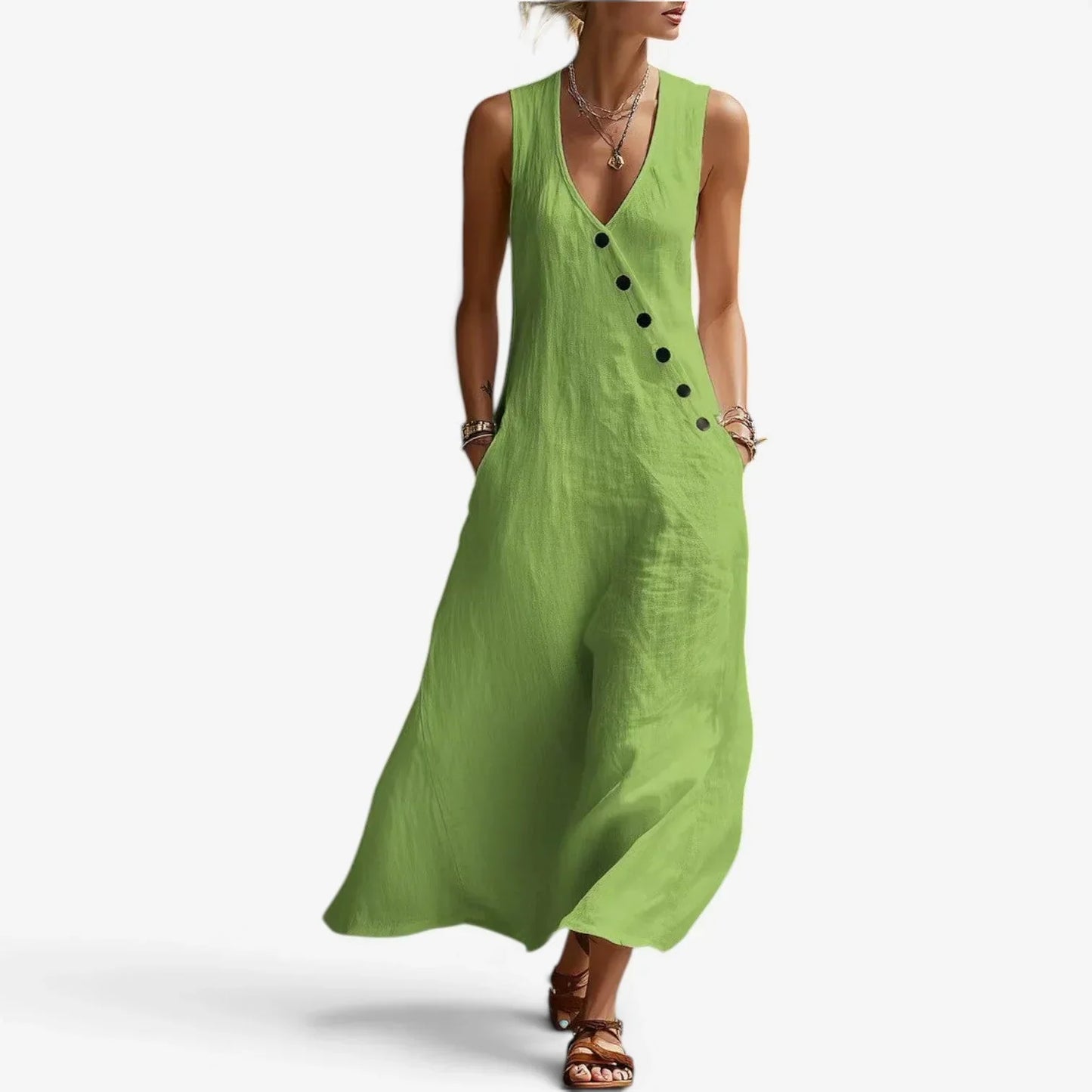 Olivia Righetti™ Sukienka maxi bez rękawów na lato z beztroską elegancją