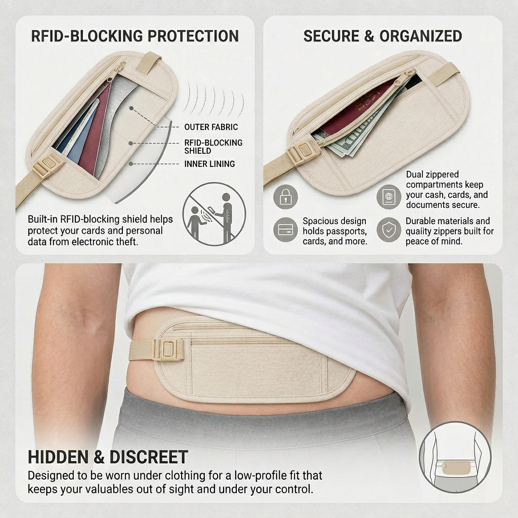 StashGuard™ Pas biodrowy z blokadą RFID na bezstresowe podróże