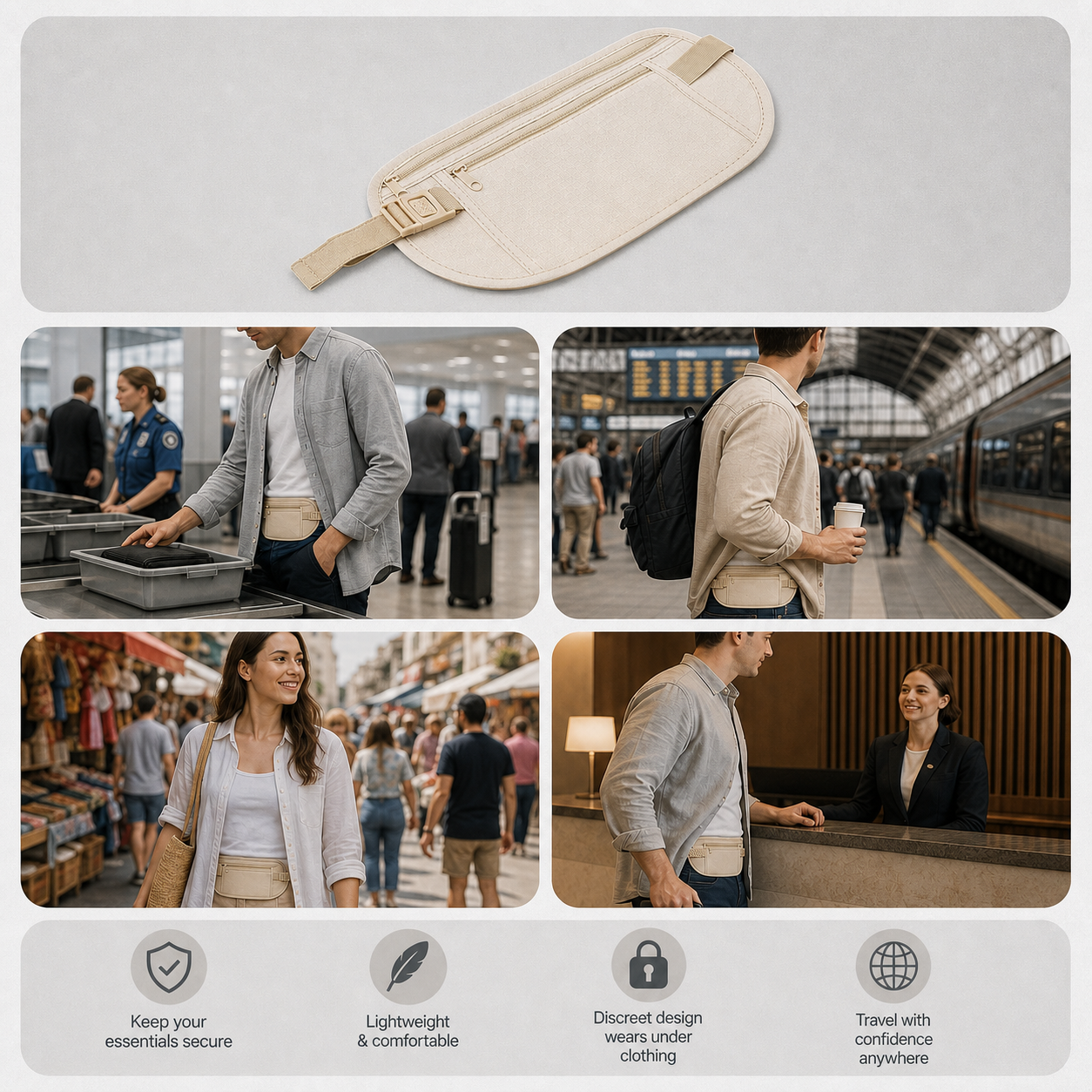 StashGuard™ Pas biodrowy z blokadą RFID na bezstresowe podróże