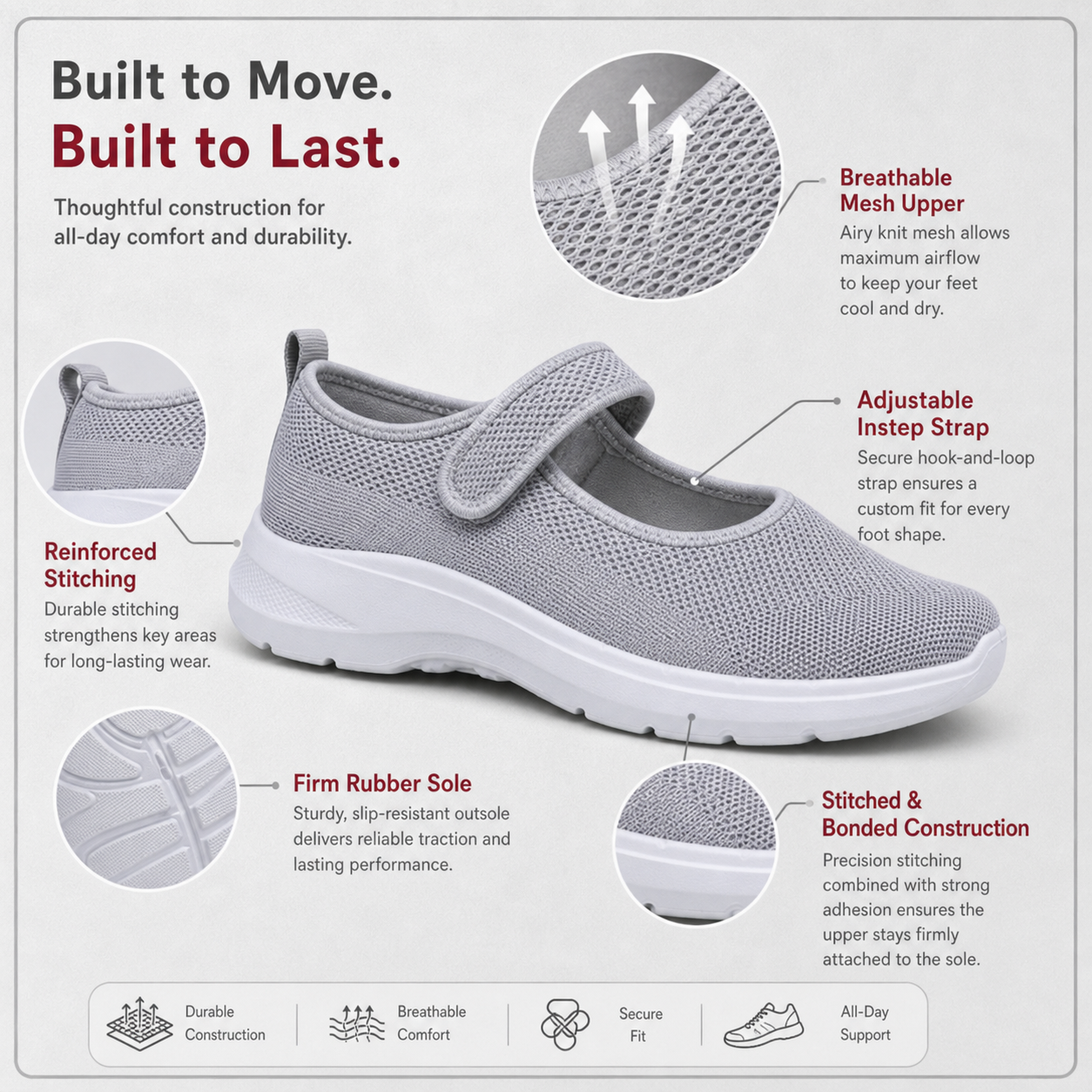 StrideFit Pro™ Cushioned sneakersy do chodzenia z regulowanym paskiem