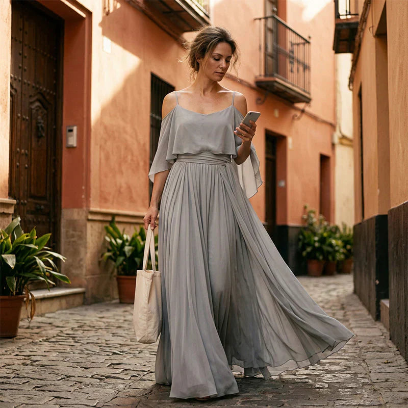 Tania Persico™ Elegancka sukienka maxi z wycięciami na ramionach dla puszystych