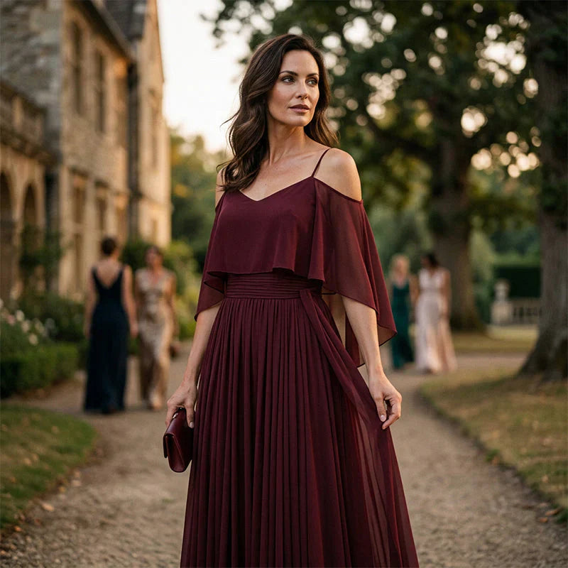 Tania Persico™ Elegancka sukienka maxi z wycięciami na ramionach dla puszystych