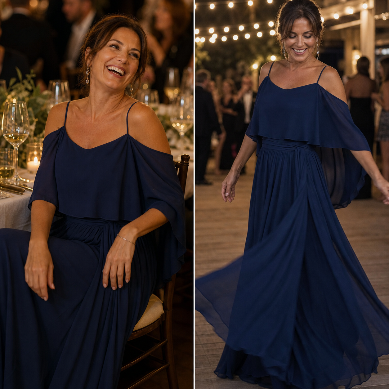 Tania Persico™ Elegancka sukienka maxi z wycięciami na ramionach dla puszystych