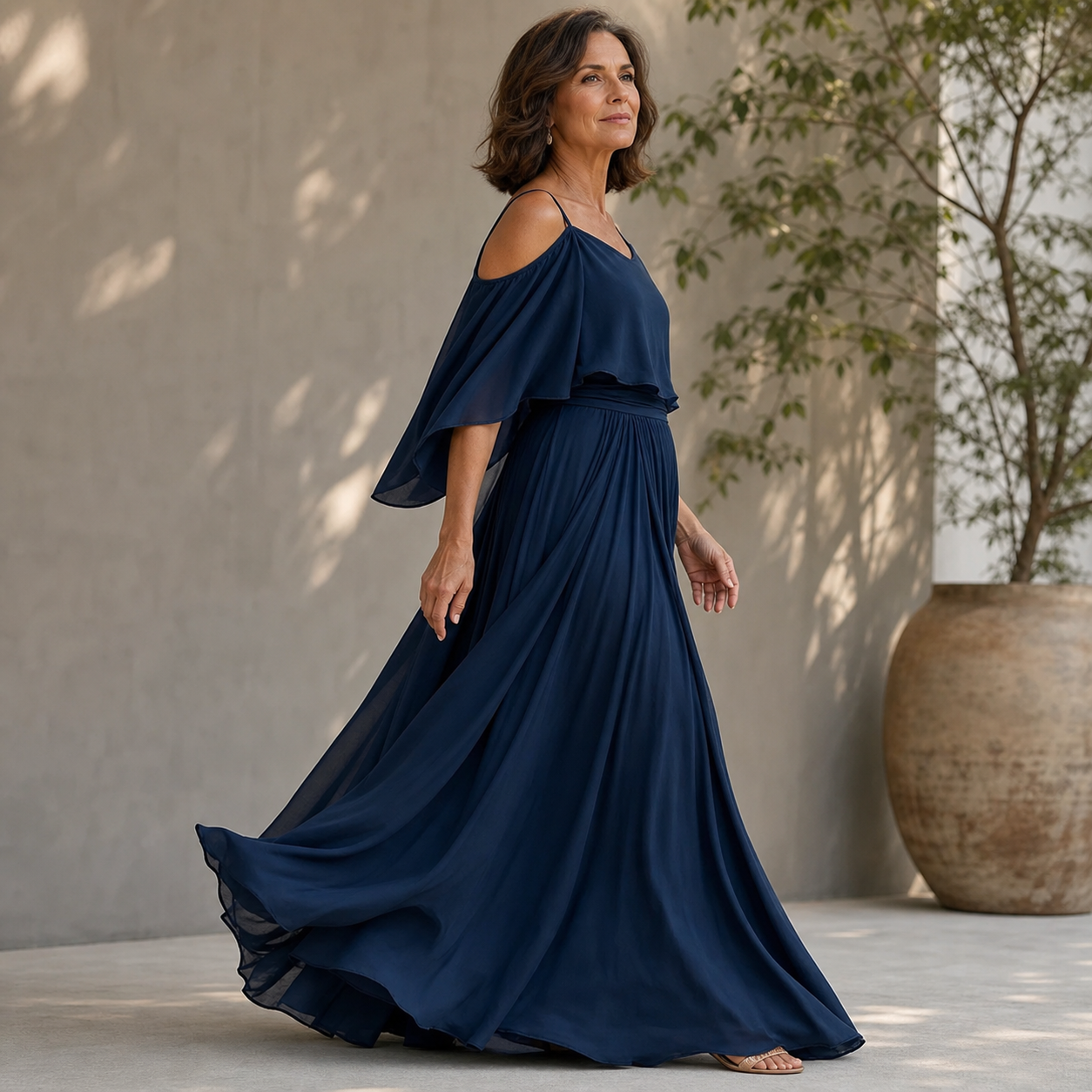 Tania Persico™ Elegancka sukienka maxi z wycięciami na ramionach dla puszystych