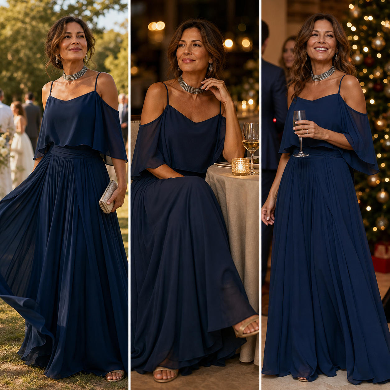 Tania Persico™ Elegancka sukienka maxi z wycięciami na ramionach dla puszystych
