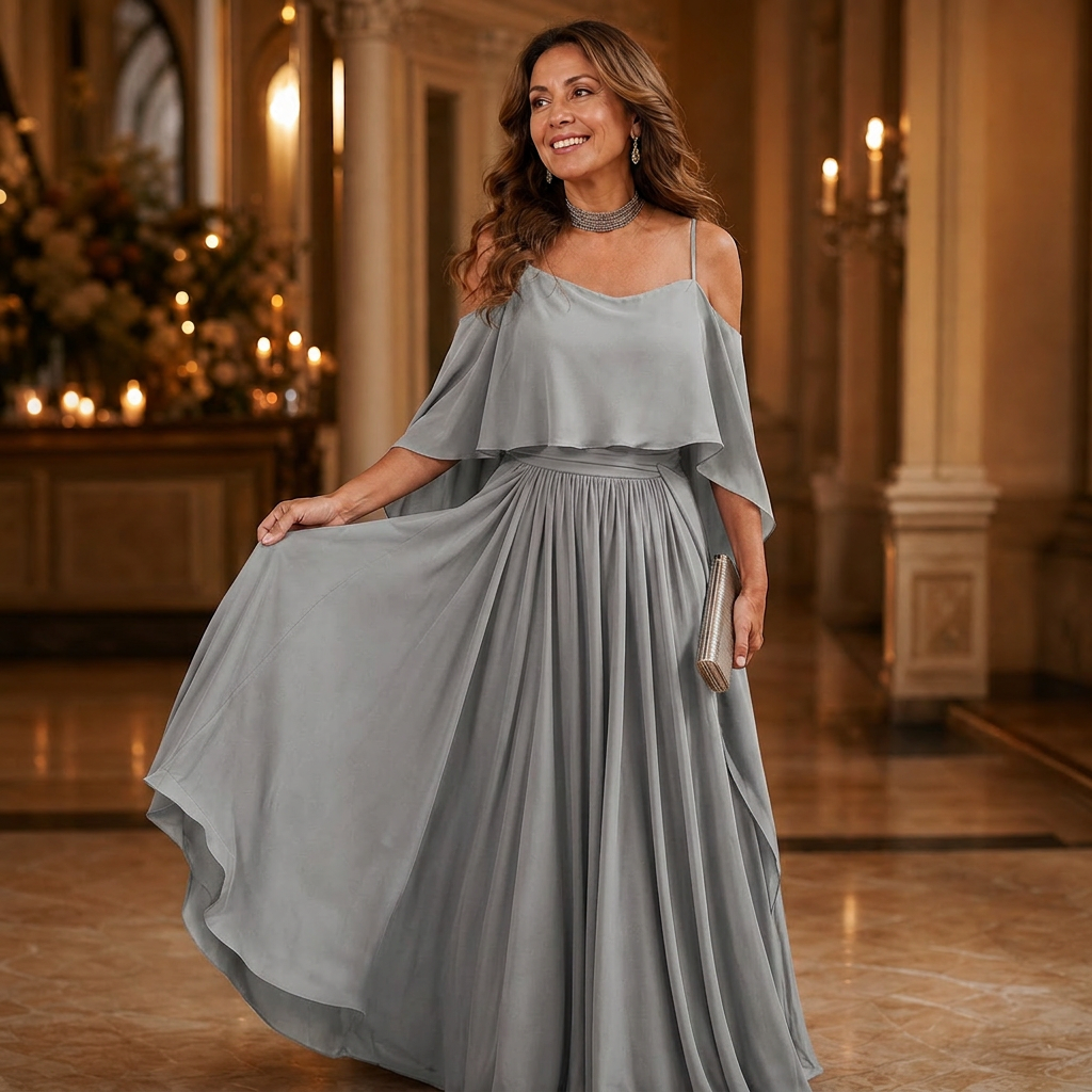 Tania Persico™ Elegancka sukienka maxi z wycięciami na ramionach dla puszystych