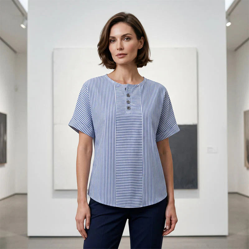 Teodora Filippelli™ Casualowa bluzka w paski henley do stylizacji bez wysiłku