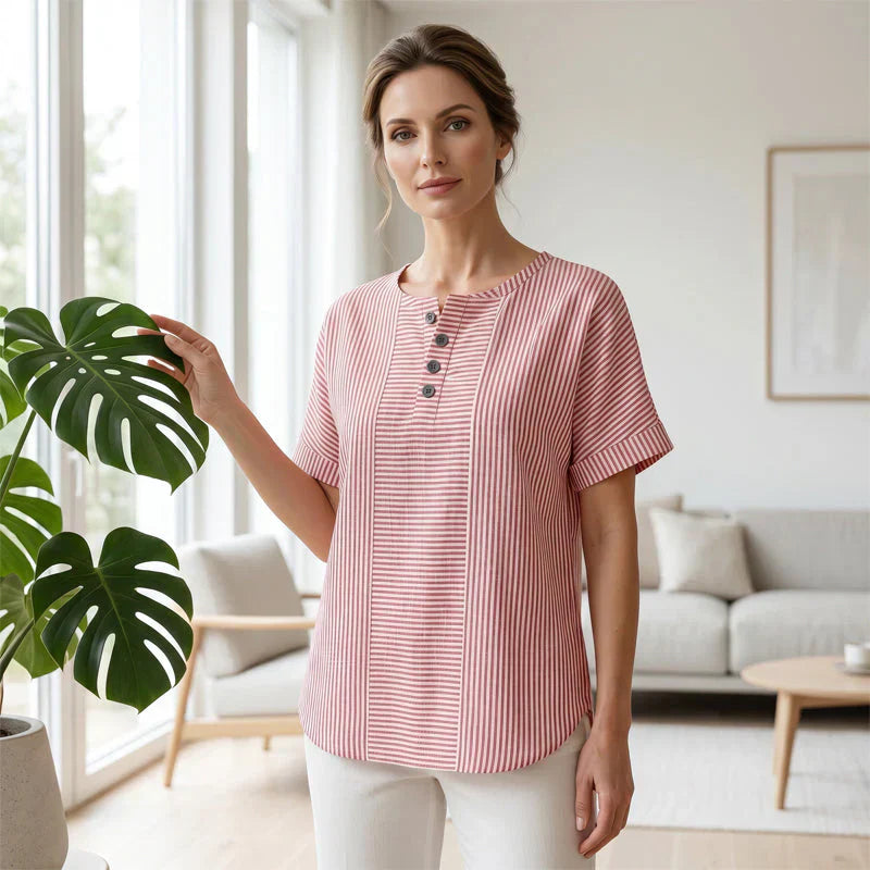 Teodora Filippelli™ Casualowa bluzka w paski henley do stylizacji bez wysiłku