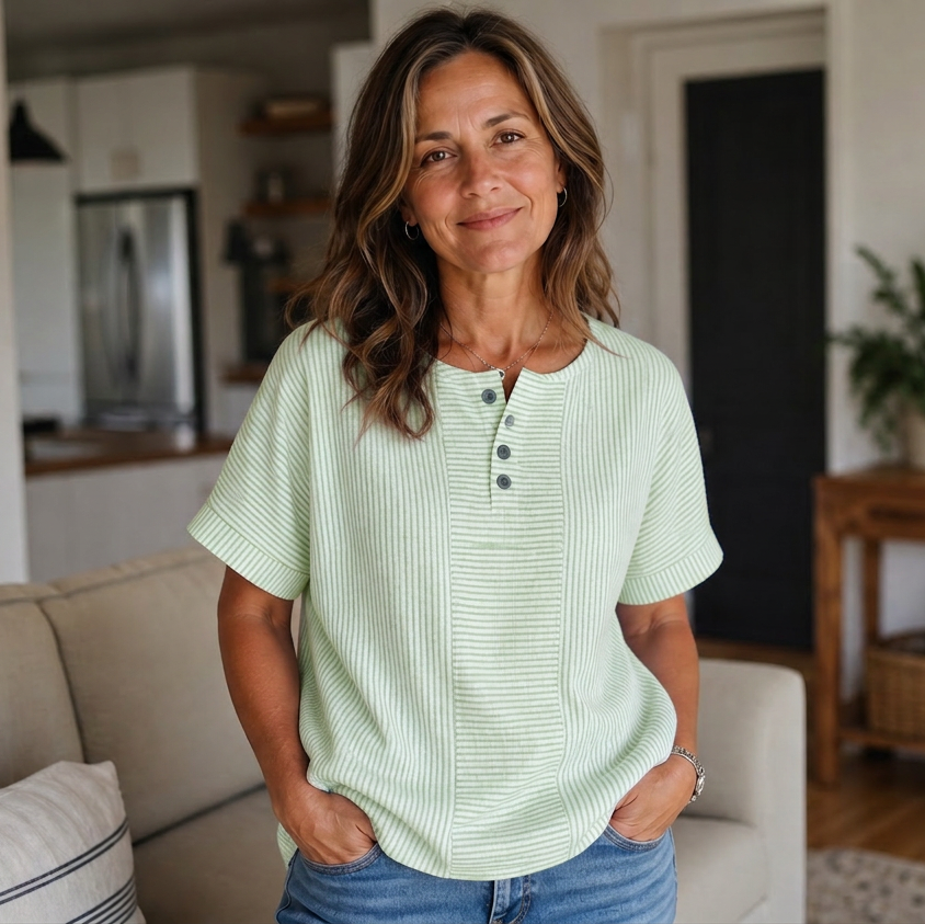 Teodora Filippelli™ Casualowa bluzka w paski henley do stylizacji bez wysiłku