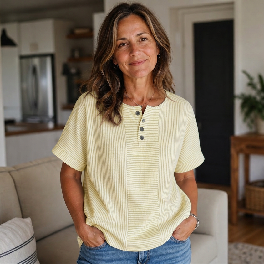 Teodora Filippelli™ Casualowa bluzka w paski henley do stylizacji bez wysiłku