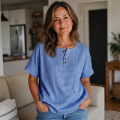 Teodora Filippelli™ Casualowa bluzka w paski henley do stylizacji bez wysiłku