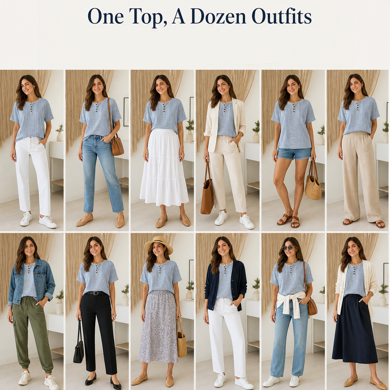 Teodora Filippelli™ Casualowa bluzka w paski henley do stylizacji bez wysiłku