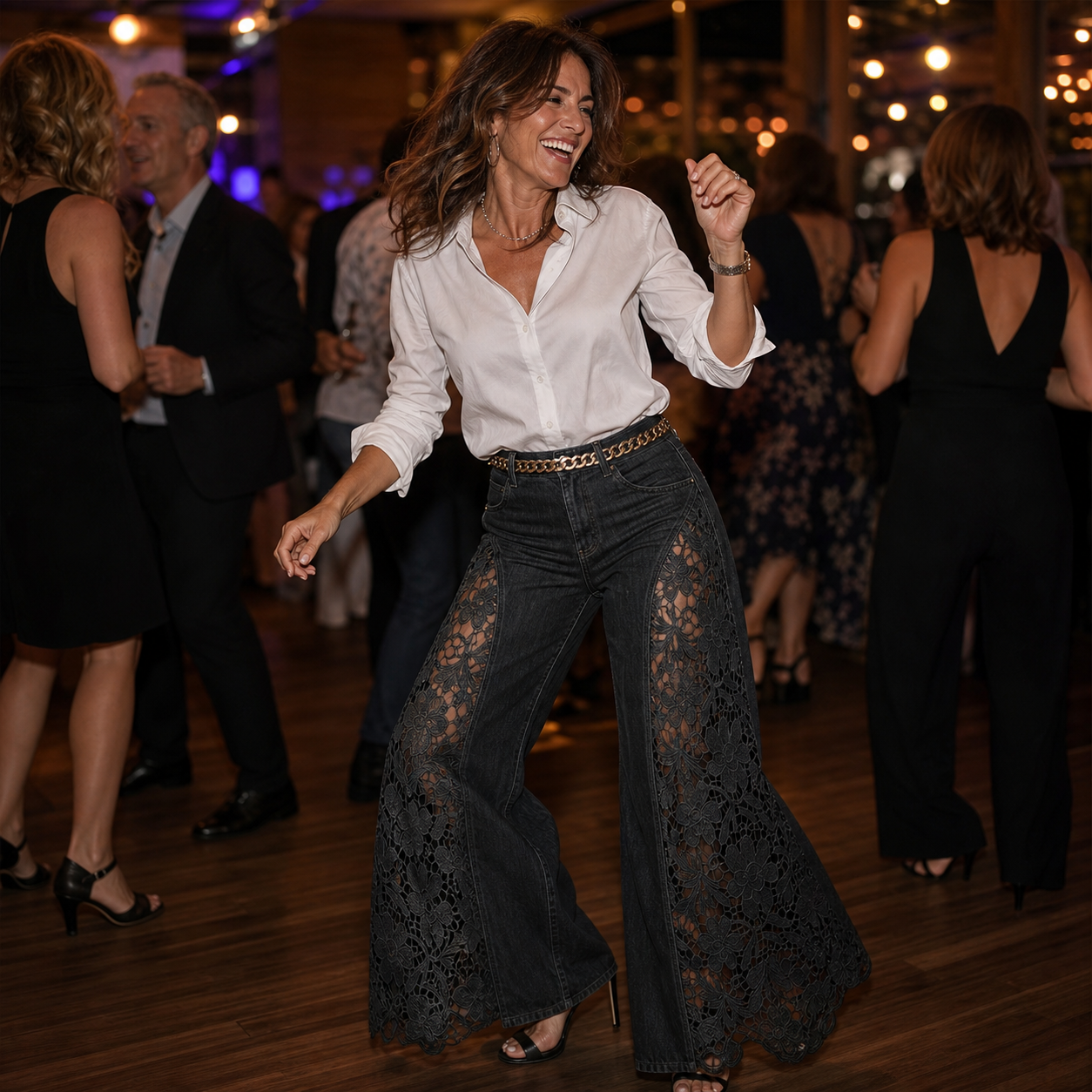 Teodora Zaffaroni™ Zwiewne jeansy z szerokimi nogawkami na eleganckie wieczory