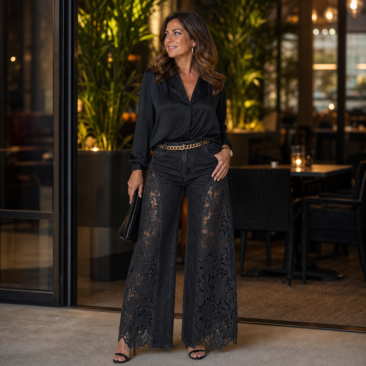 Teodora Zaffaroni™ Zwiewne jeansy z szerokimi nogawkami na eleganckie wieczory